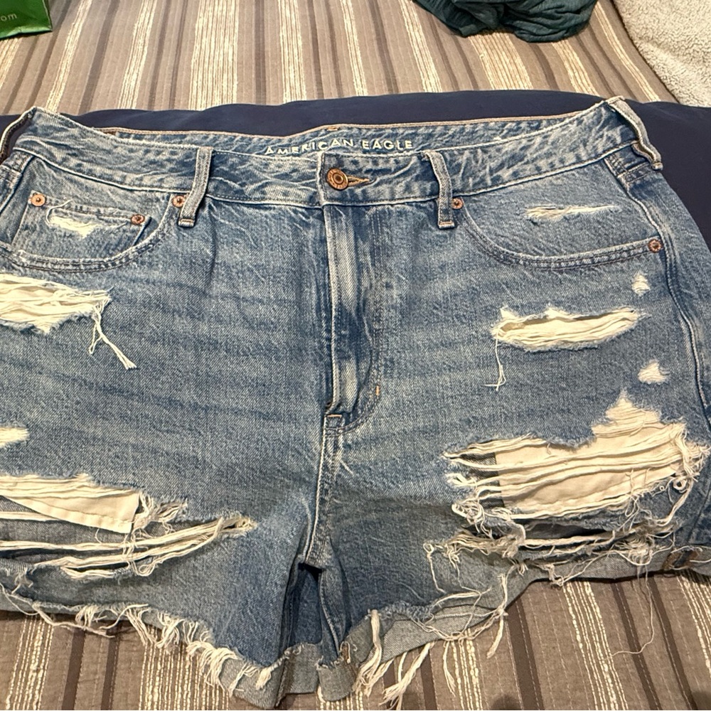 American Eagle Outfitters Blue Distressed Jean Shorts